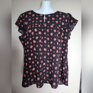 Denver Hayes Black and Pink Floral Blouse